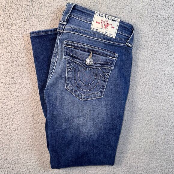 True Religion Jeans Halle Mid Rise Capri Skinny Women's 26 Distressed Y2K Retro - Picture 7 of 16